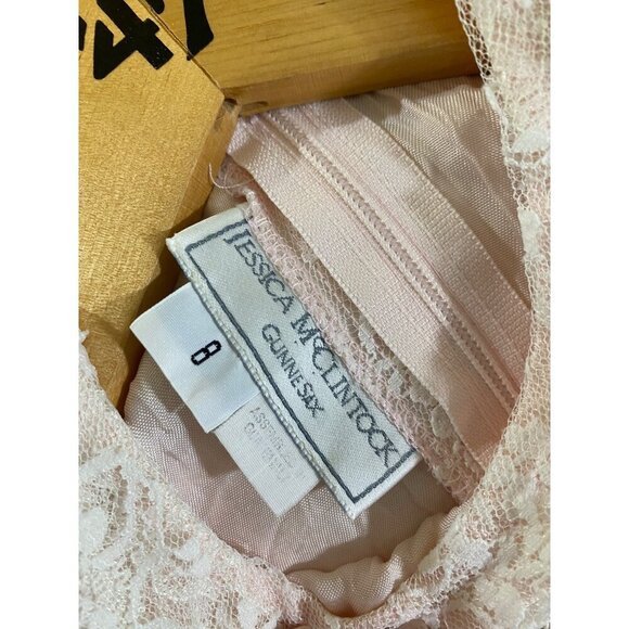 Vintage 80's Jessica McClintock Blush Pink Lace Short Sleeve Youth Dress - 8 - Picture 11 of 13